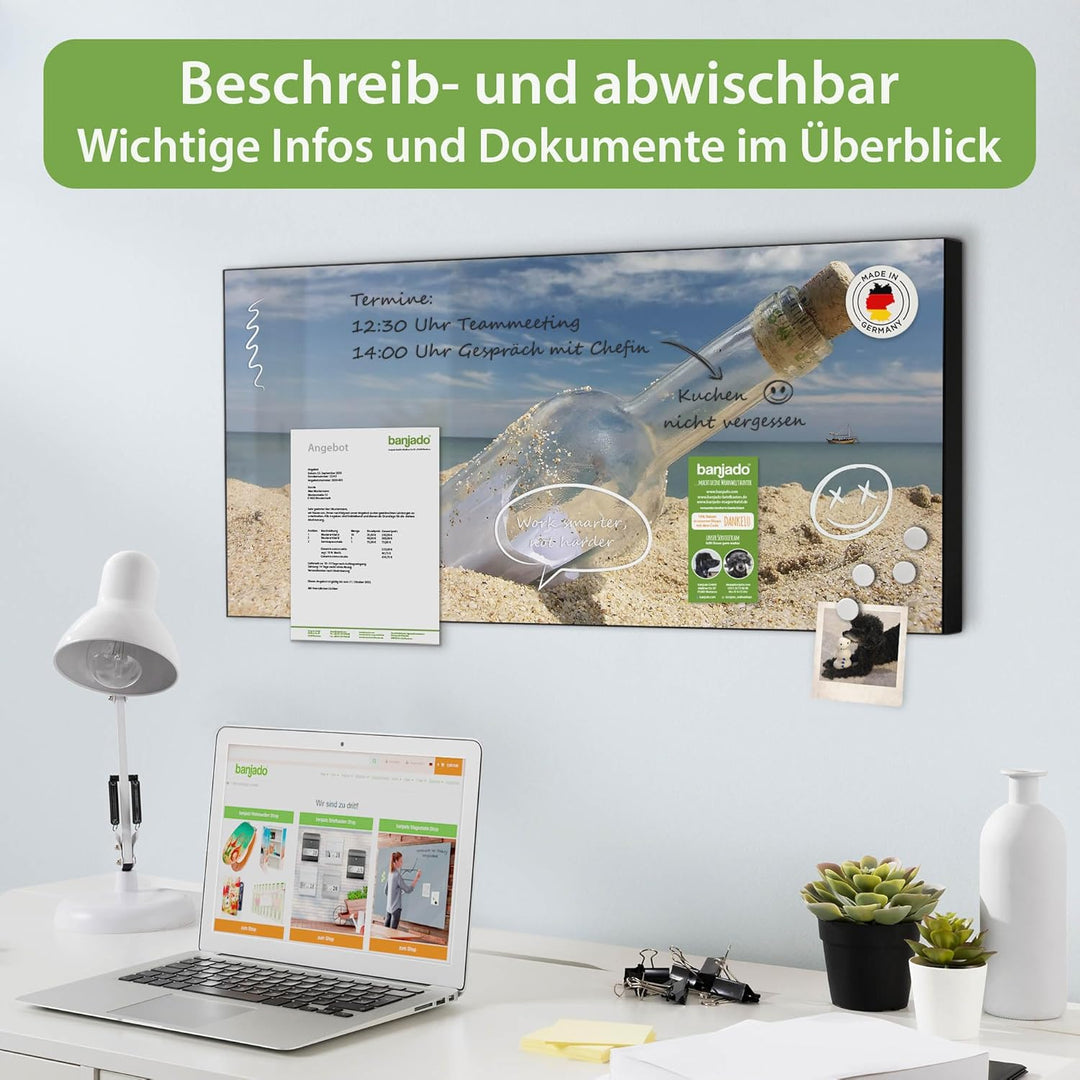 banjado Magnettafel schwarz 78 x 37cm / Magnetwand Metall/Magnetpinnwand als Memoboard/Pinnwand Magn