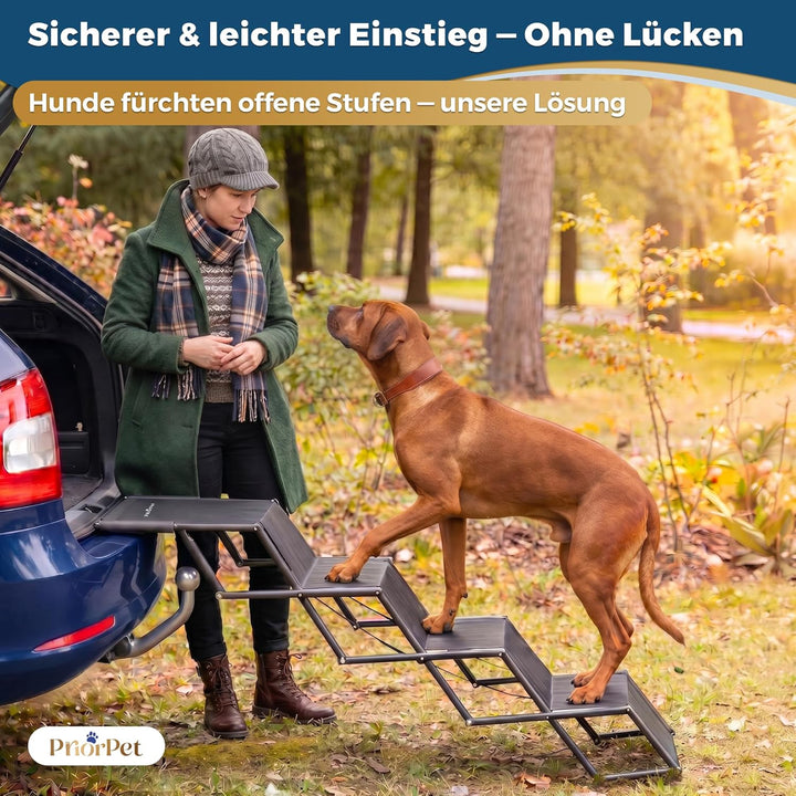 Hundetreppe Auto Klappbar – Leicht & Verstellbar 53–81 cm für SUV & Kombi – Hunderampe Alternative f