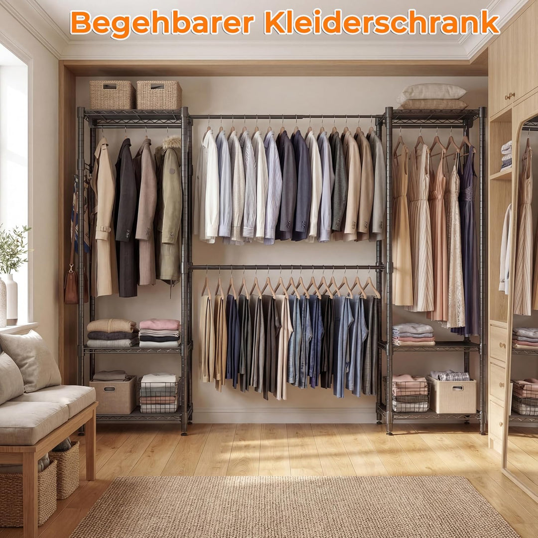 Himimi Teleskop-Kleiderständer Stabil, Offener Kleiderschrank System mit 4 Kleiderstangen &amp; 6 Höhenv