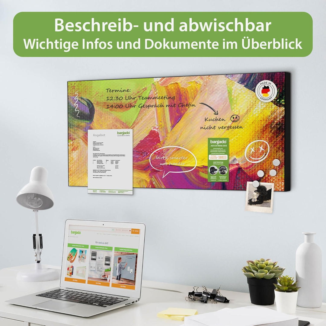 banjado Magnettafel schwarz 78 x 37cm / Magnetwand Metall/Magnetpinnwand als Memoboard/Pinnwand Magn