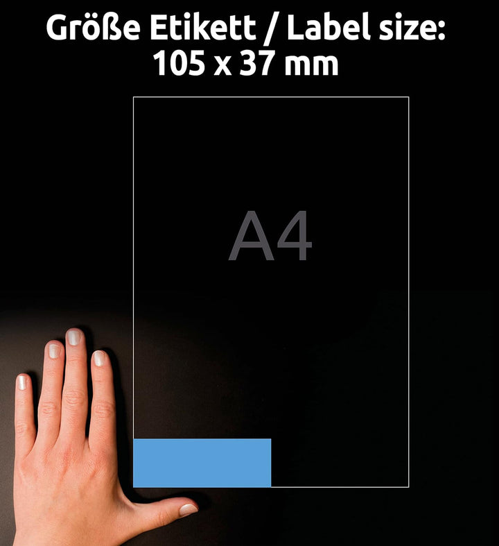 AVERY Zweckform 3453 Blaue Etiketten (1.600 Aufkleber, 105x37mm auf A4, permanent haftend, selbstkle