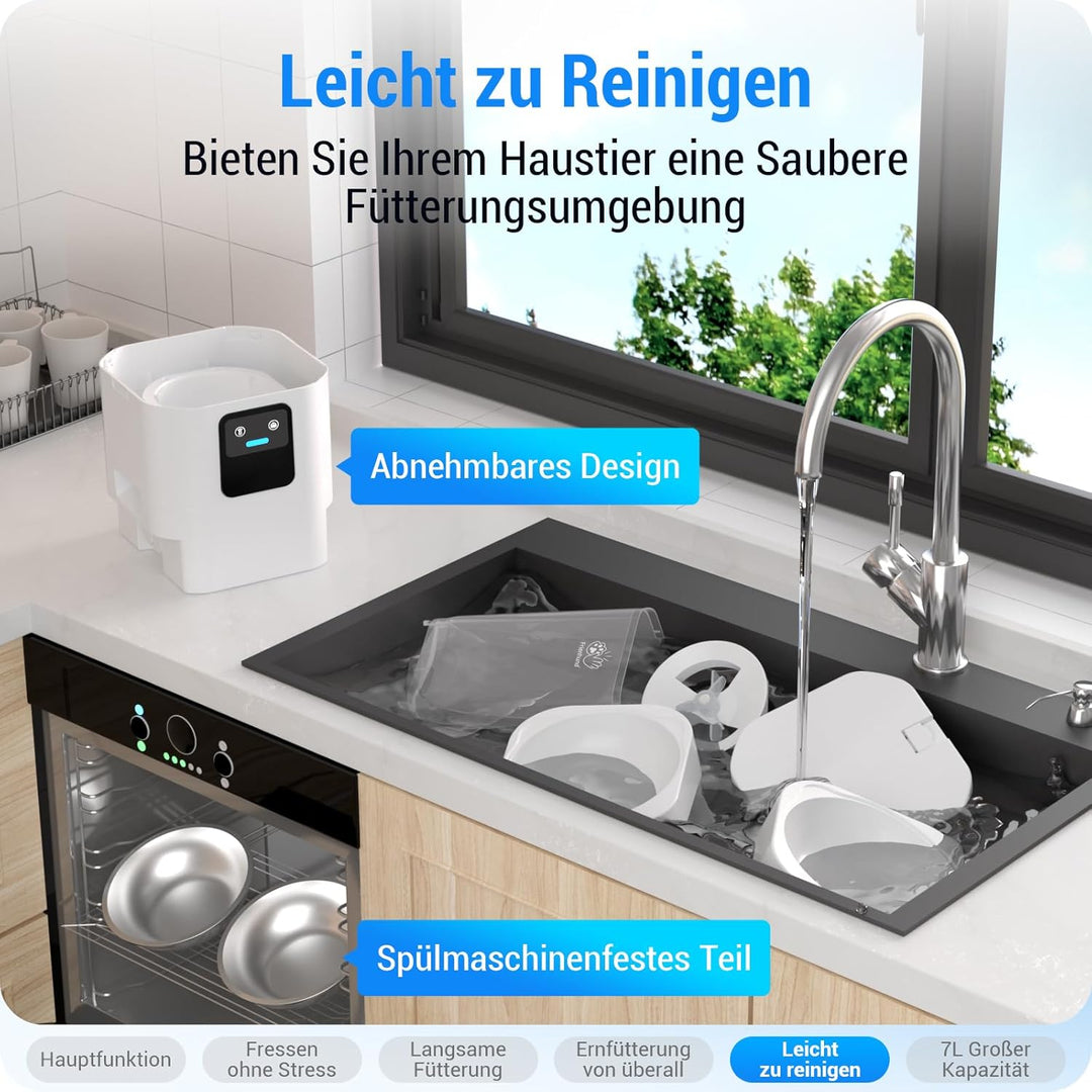 Futterautomat Katze 2 Näpfe mit APP: 5G WiFi Futterspender Katze mit Langsamer Vorschub, 7L Trockenf