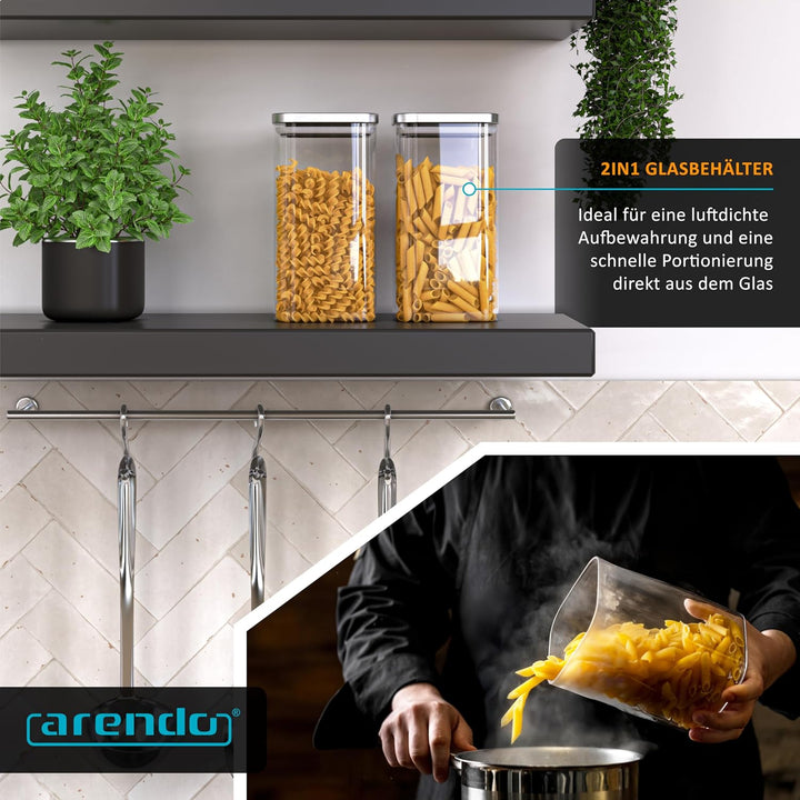 Arendo - Vorratsgläser 1650ml mit Deckel Edelstahl - 10er Set - Behälter aus Glas – hitzebeständig –