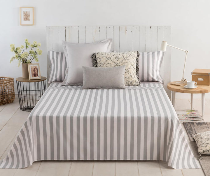Cotton Artean Bettwäsche Lines II Bett 150 x 190/200 100 % Baumwolle. Cama 150 X 190/200 Grau, Cama