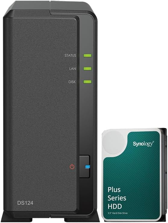 Synology DS124 NAS-Bundle 1 GB mit 1 Synology Festplatte 8 TB HAT3300, unmontiert, Schwarz