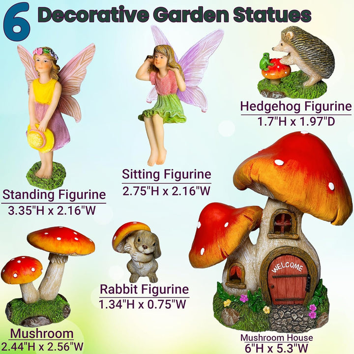 Miniatur-Set für Feengarten, Pilzhaus, 6 Stück, Figuren und Zubehör für den Aussenbereich oder als H