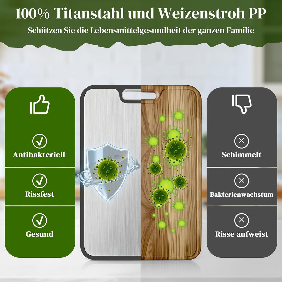 Titan Schneidebrett 2-in-1: Hygienisches Küchenbrett (Titan & PP) – Nie wieder Schimmel – Kratzfeste