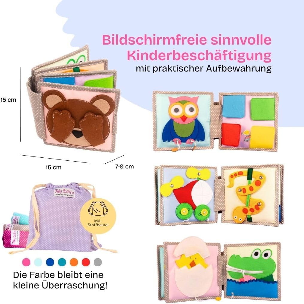 Jolly Designs 6-seitiges Mini Quiet Book | Peek a Boo- Montessori Lernspielzeug Aus Hochwertigem Sto