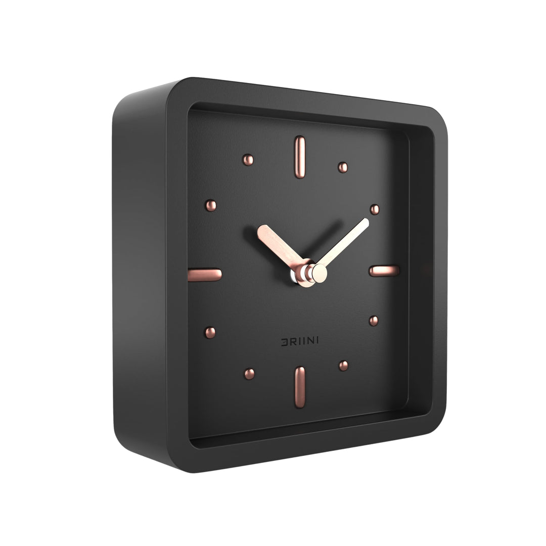 Driini Moderne Schreibtisch- und Regal-Uhr aus der Mitte des Jahrhunderts (Schwarz/Roségold) – batte