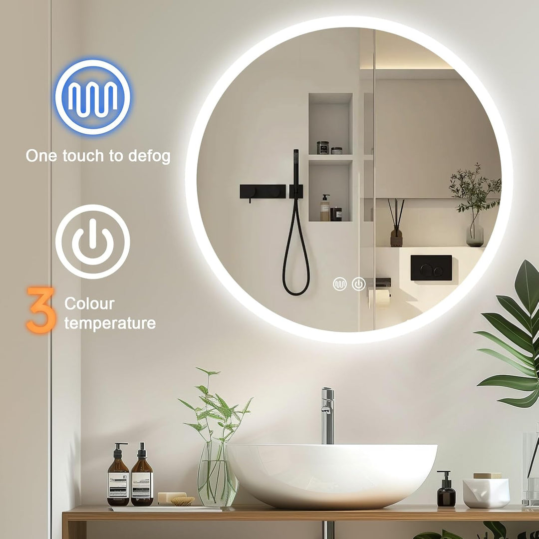 Spiegel mit Beleuchtung, 70cm Rund LED Spiegel mit Touch-Schalter, Dimmbar, 3 Lichtfarbe Einstellbar