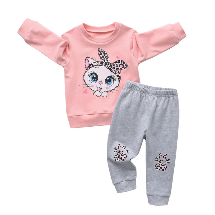 Derouetkia Kleinkind Baby Mädchen Sweatshirt niedliche Katze Druck + Hose für kleine Mädchen Outfit