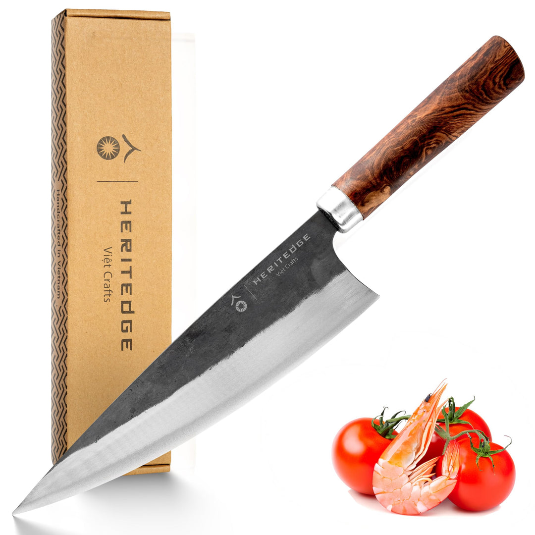 HERITEDGE Long Classic | Profi Chefmesser 20,8cm | Carbonstahl 60-61 HRC | Handgeschmiedet Vietnam |