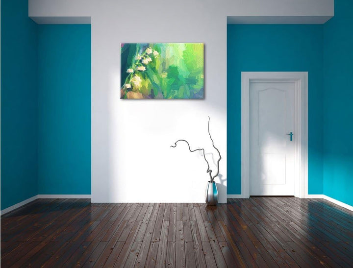 Pixxprint Blühende Maiglöckchen Kunst Pinsel Effekt, Format: 100x70 auf Leinwand, 100x70