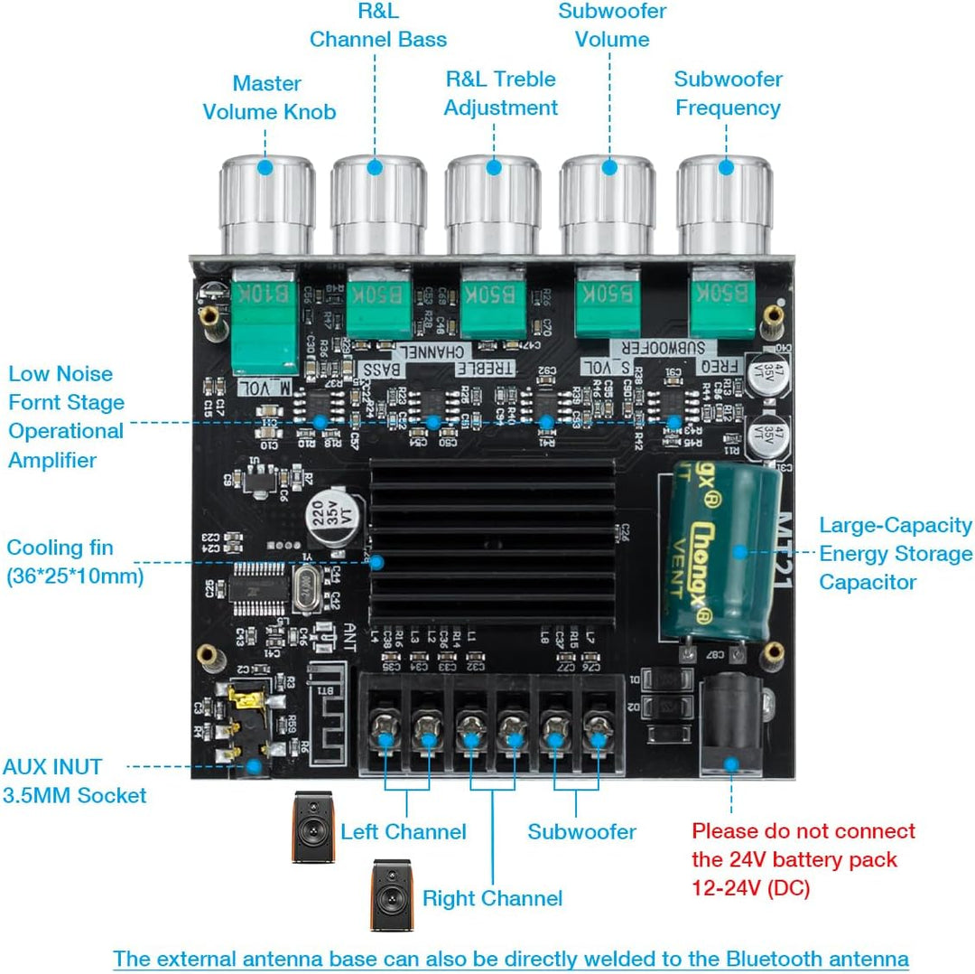 Hosyond ZK-MT21 2.1 Kanal Bluetooth Verstärker 50W+50W+100W Höhen Bass Regler für DIY Heimkino Lauts