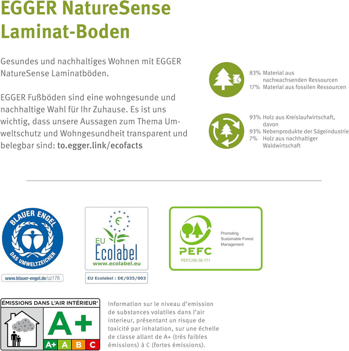 EGGER NatureSense Laminat EL1094 Charlotte Eiche hellgrau 1292x193x7mm (2,494m²) 2,494m² | Boden, 2,