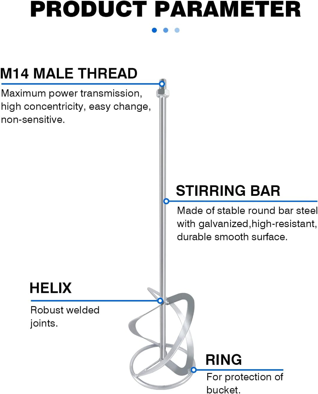 M14-140-600 Rührquirl für 2600 Watt Rührwerk (Farb-Mörtelrührer Betonrührer) - Grösse: 600mm×140mm,