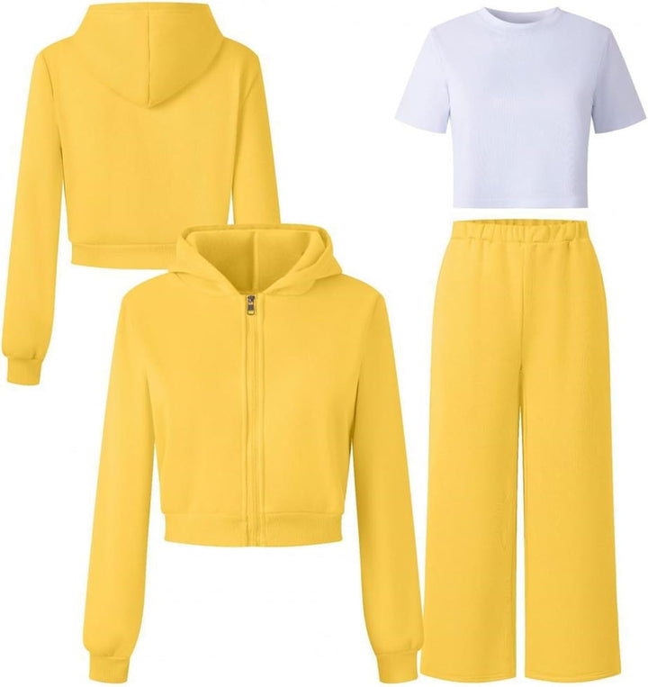 Generisch Mädchen Jogginganzug 3-teilig mit weiter Hose - Set aus Zip-Hoodie, Sweathose und Top · Lä