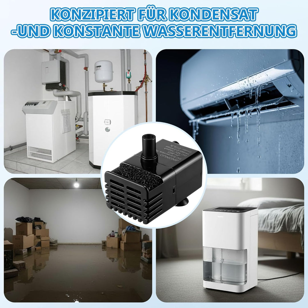 Automatische Mini-Tauchpumpe mit Wassersensor, 2,5m Schlauch & Rückschlagventil, 280L/h Kondensatpum