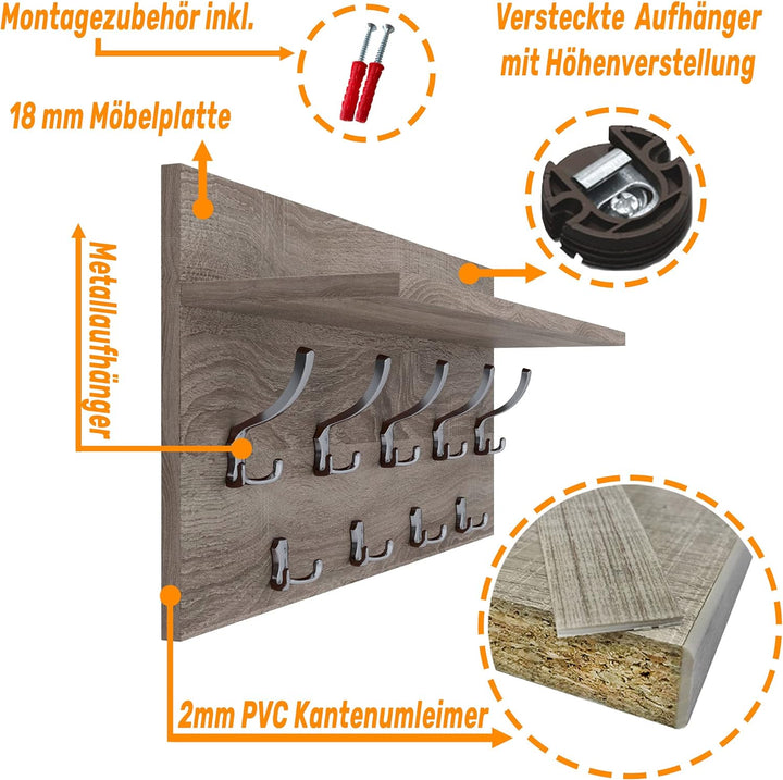 AKKE 40x70 | VERTI Garderobenpaneel Wandgarderobe Garderobe Wandpaneel Kleiderstange CHROM | TRÜFFEL