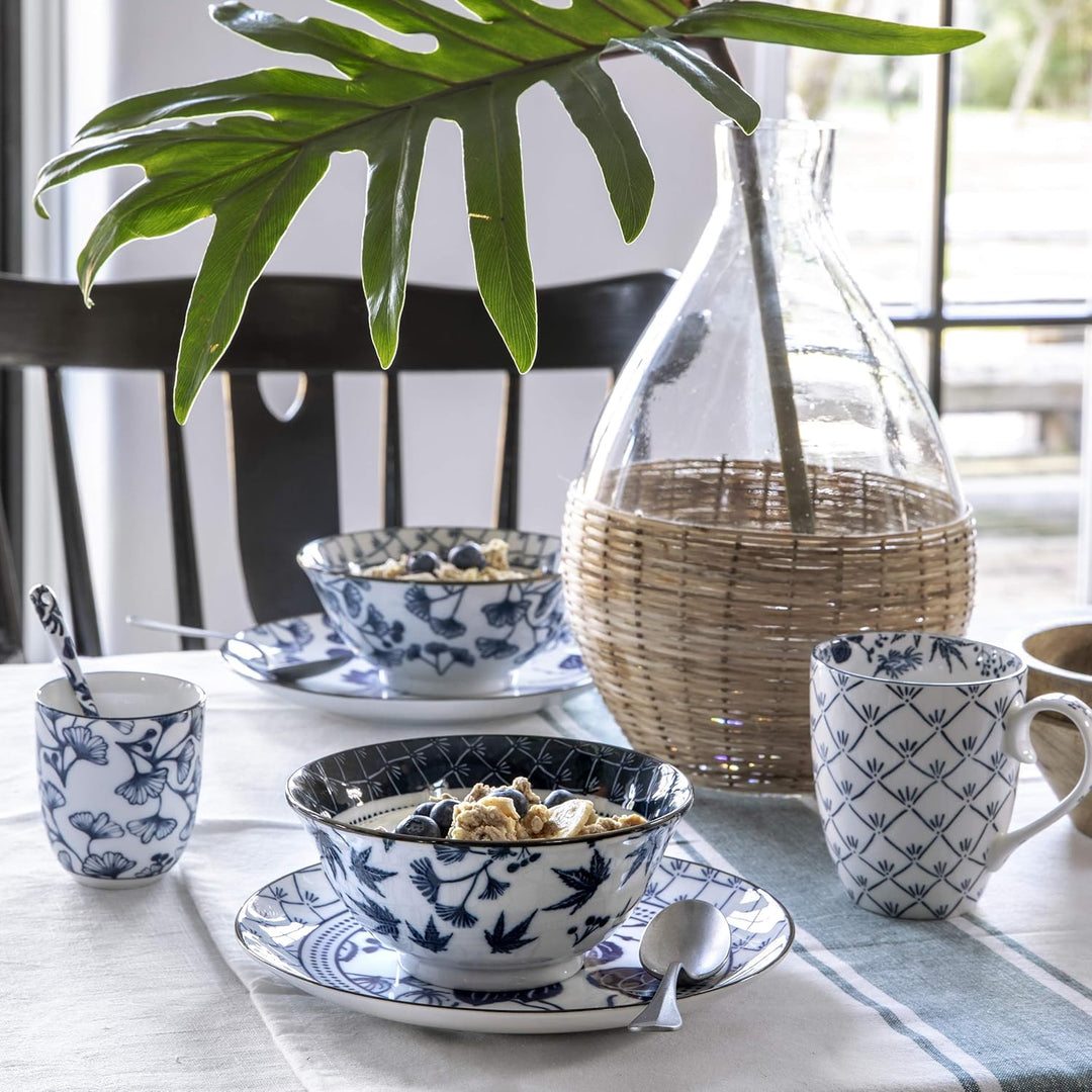 TOKYO design studio Flora Japonica 4-er Schalen-Set blau-weiss, Ø 14,8 cm, 7 cm hoch, ca. 500 ml, as