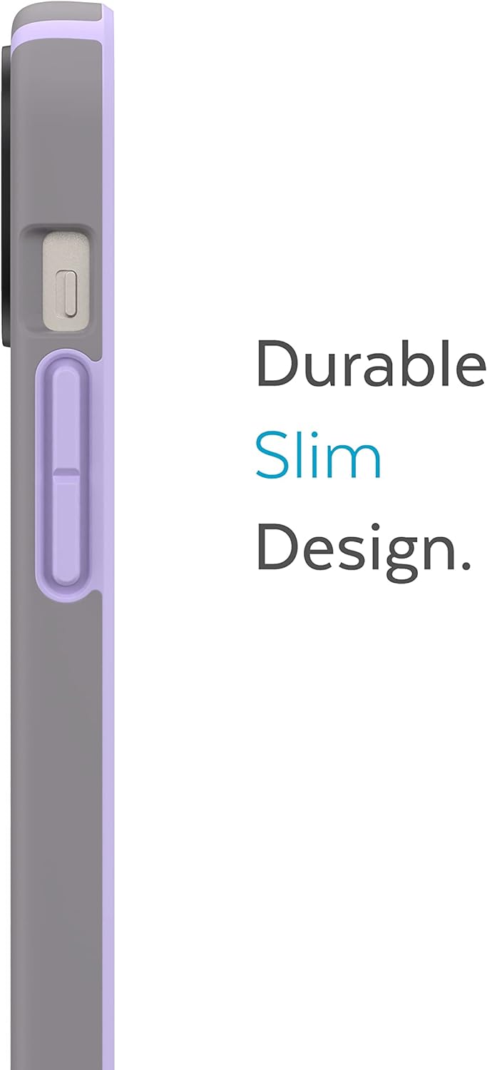 Speck Produkte CandyShell Pro iPhone 14 Hülle, kompatibel mit MagSafe, Cloudy Grey/Spring Purple Wol