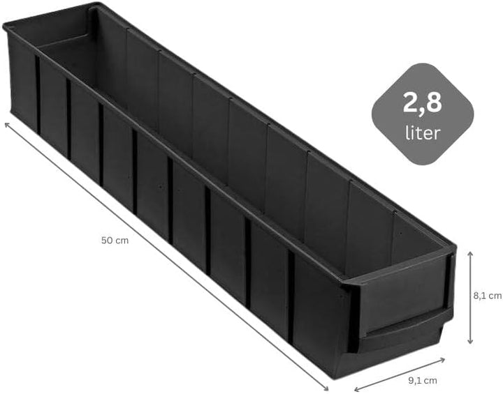 SuperSparSet 24x Leitfähige Industriebox 500 S | HxBxT 8,1x9,1x50cm | 2,8 Liter | ESD, Sichtlagerkas