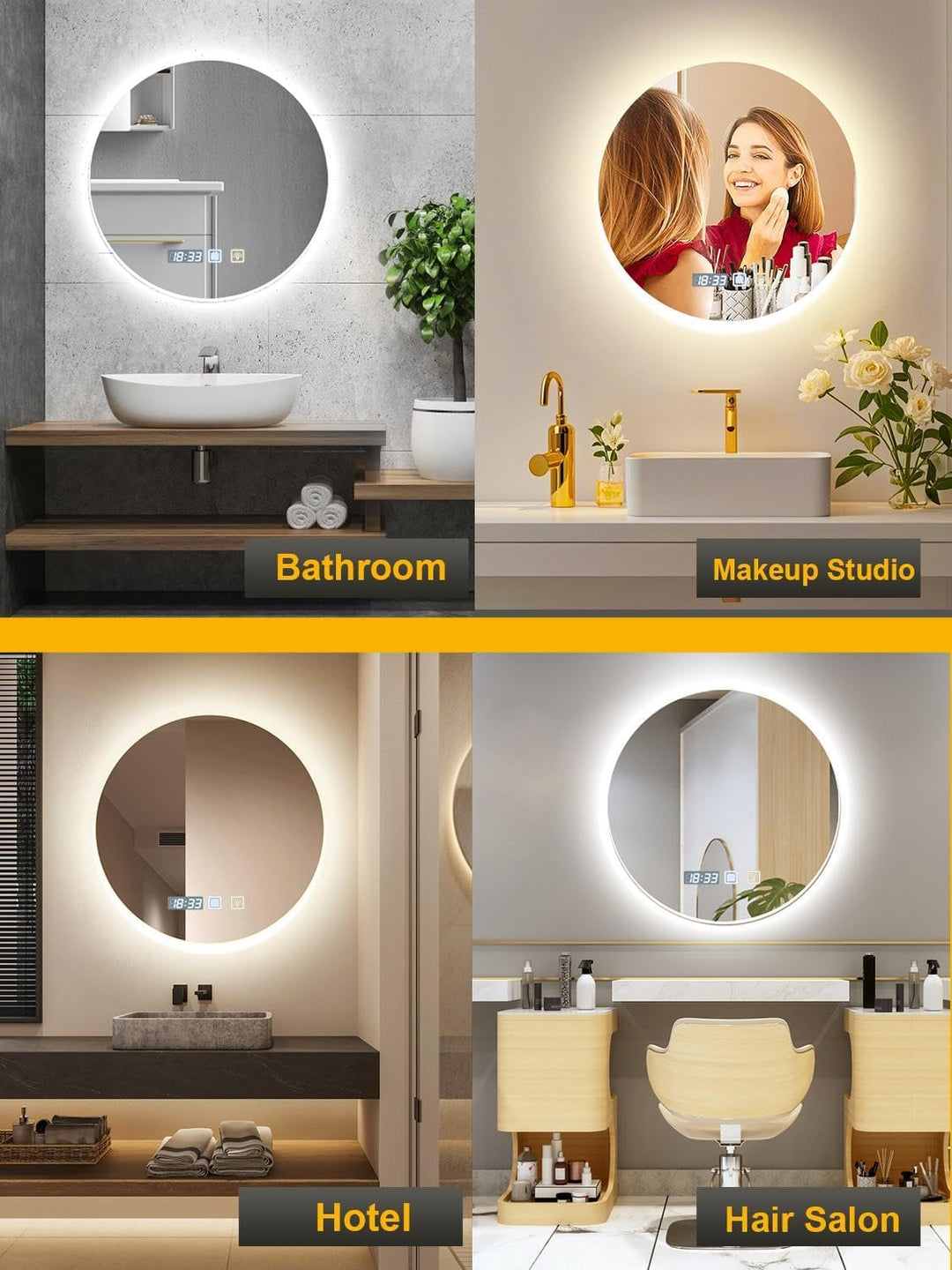 600mm Badspiegel mit Beleuchtung Dimmbar | Badezimmerspiegel mit Touch-Schalter Antibeschlag Timerfu