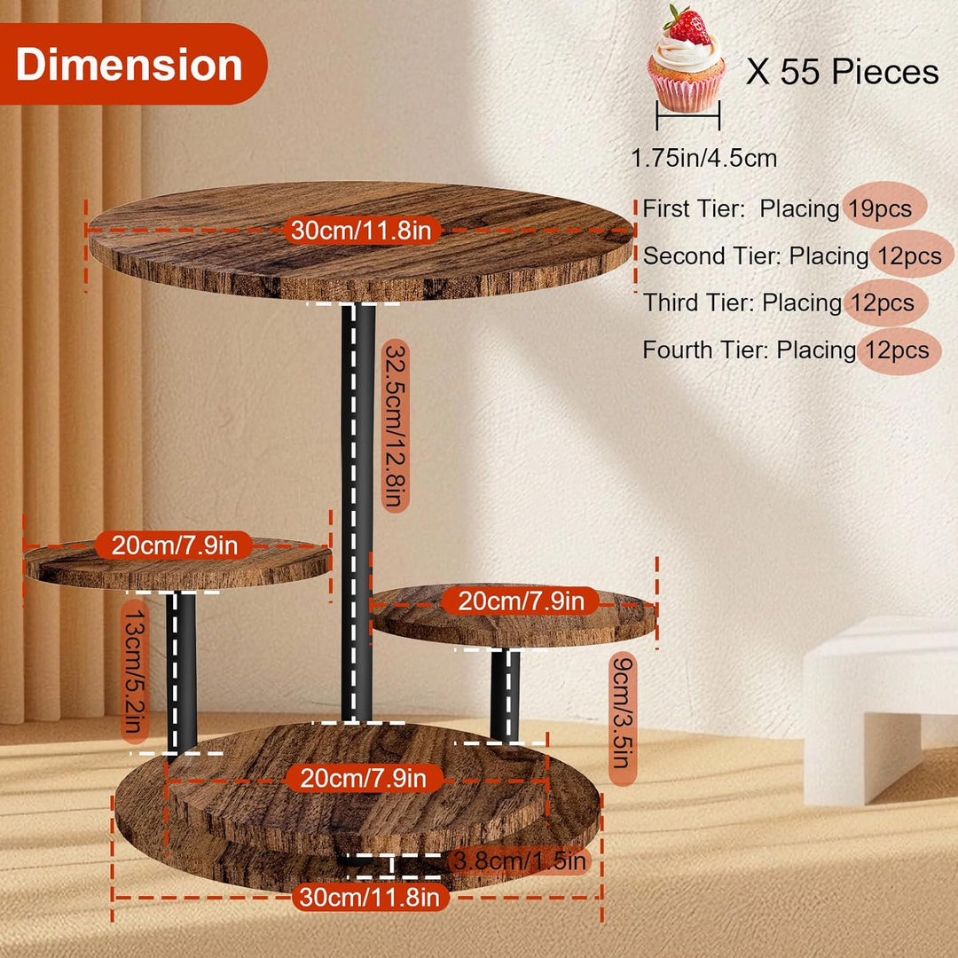 Holz Tortenständer,360°drehbares 4-lagiges Cupcake-Display mit Blumenform als Fruchtschale oder Tabl