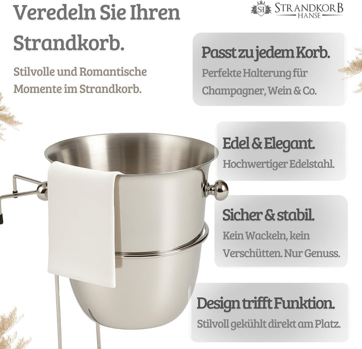 Strandkorb Hanse Champagnerkühler Edelstahl für Strandkörbe | Getränkekühler &amp; Halterung Hochwertige
