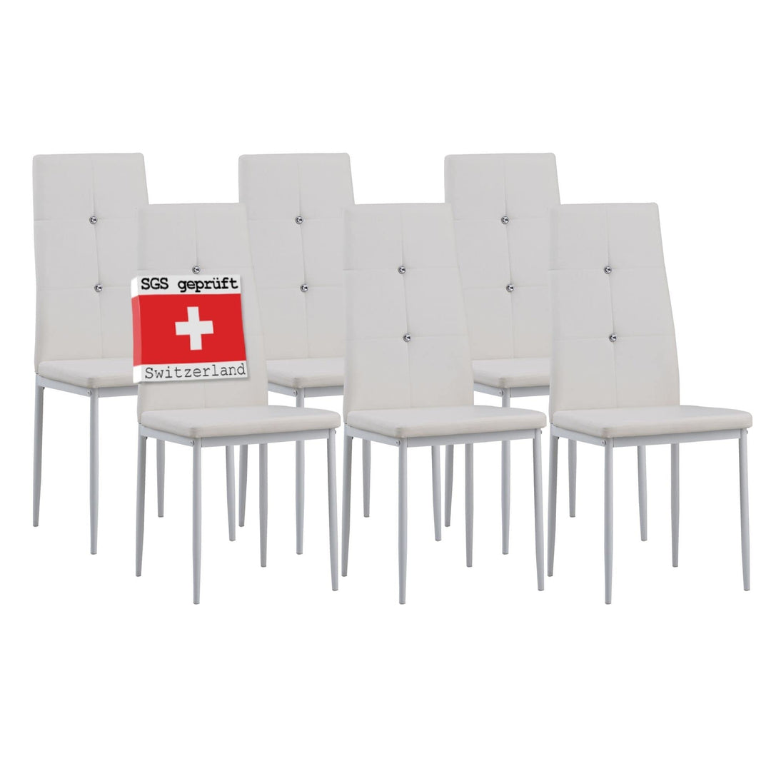 Albatros Esszimmerstühle 6er Set Diamond, Weiss - Edler Diamant-Look, Kunstleder-Bezug, bequemer Pol