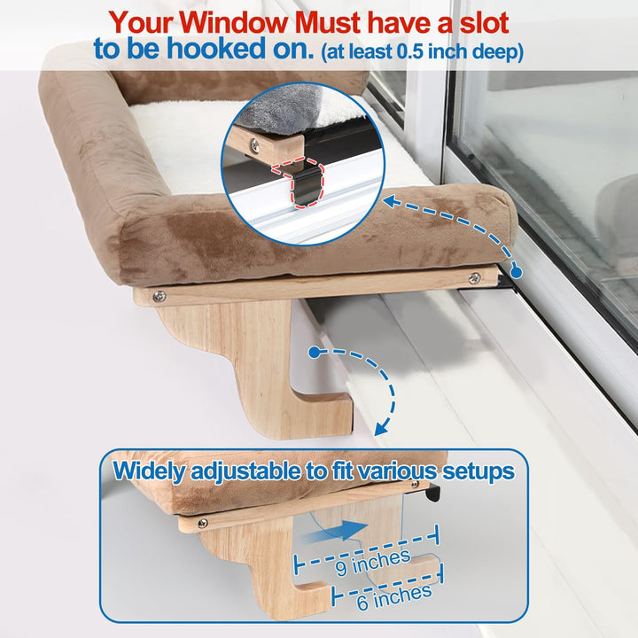 Zakkart Katzen-Sitzstange für Fensterbank mit Nackenrolle, orthopädisches Hängematten-Design mit hoc