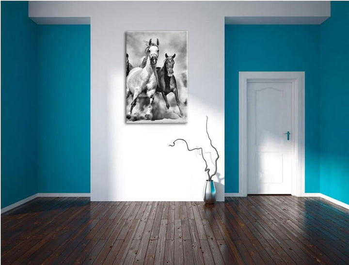 Pixxprint Western Pferde in Wüste als Leinwandbild/Grösse: 100x70 / Wandbild/Kunstdruck/fertig bespa