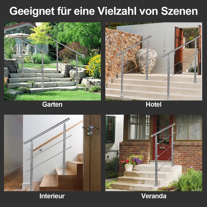 Izrielar 100cm Treppengeländer Edelstahl mit ohne Querstreben, Handlauf Winkelverstellbar, Geländer