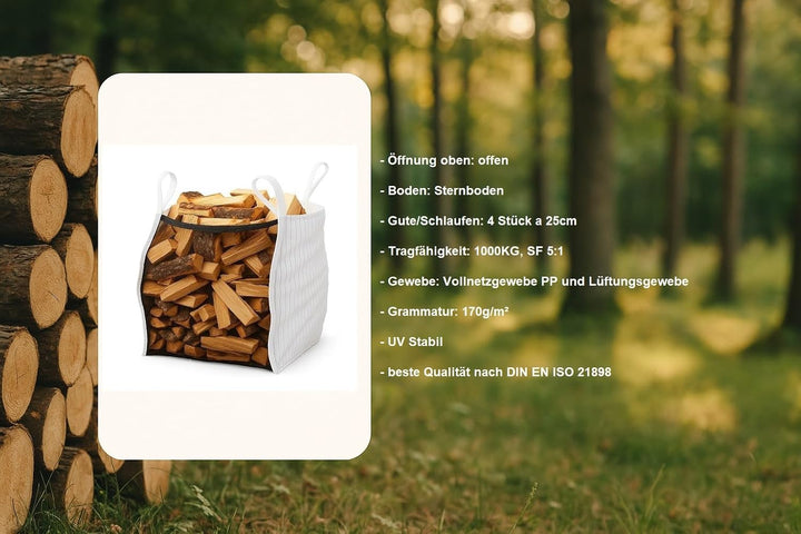 Woodbag Holz Big Bag Netzgewebe und Lüftungsgewebe mit Ventilationsstreifen mit Sternboden 100x100x1