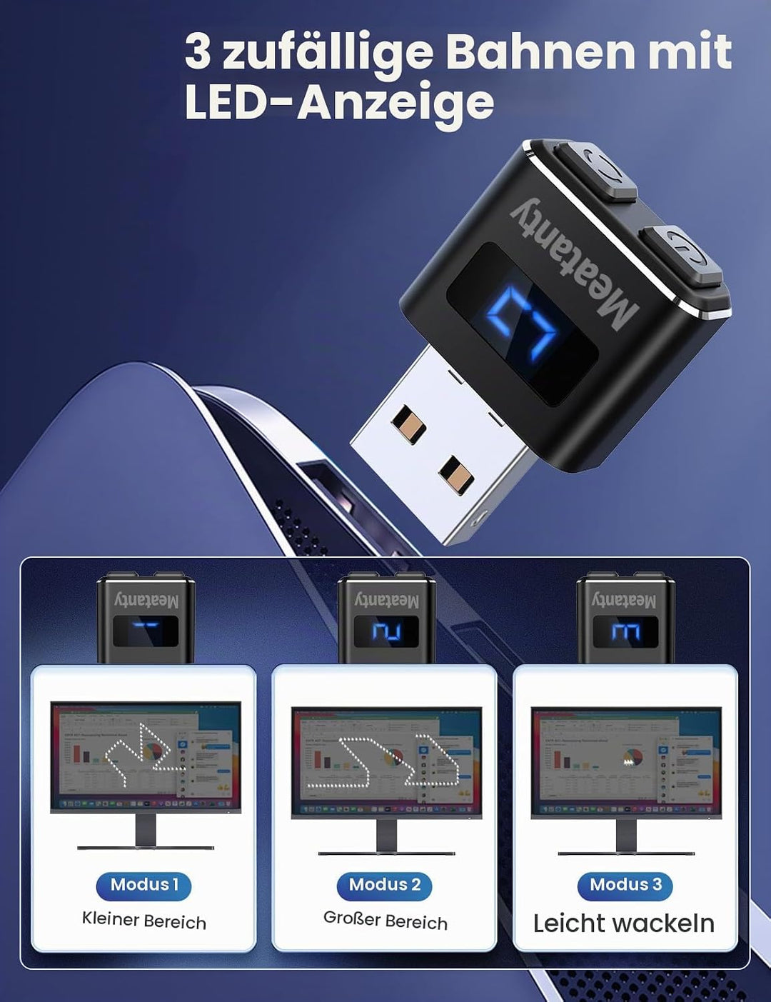 meatanty (2 Stück) USB Maus Jiggler, Unsichtbar, mit Modus und EIN/Aus, digitales Display und Schutz