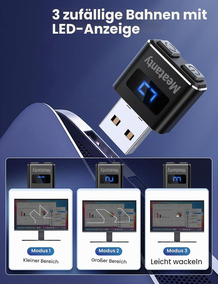 meatanty (2 Stück) USB Maus Jiggler, Unsichtbar, mit Modus und EIN/Aus, digitales Display und Schutz