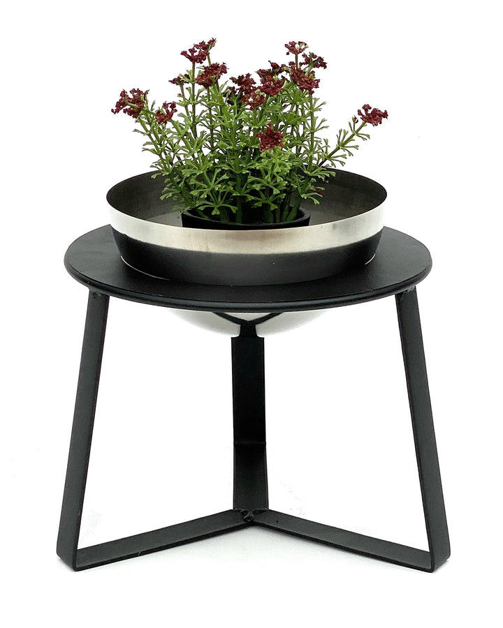 DanDiBo Blumenhocker Metall mit Topf Schwarz Silber 34 cm Blumenständer 96091 L Blumensäule Modern P