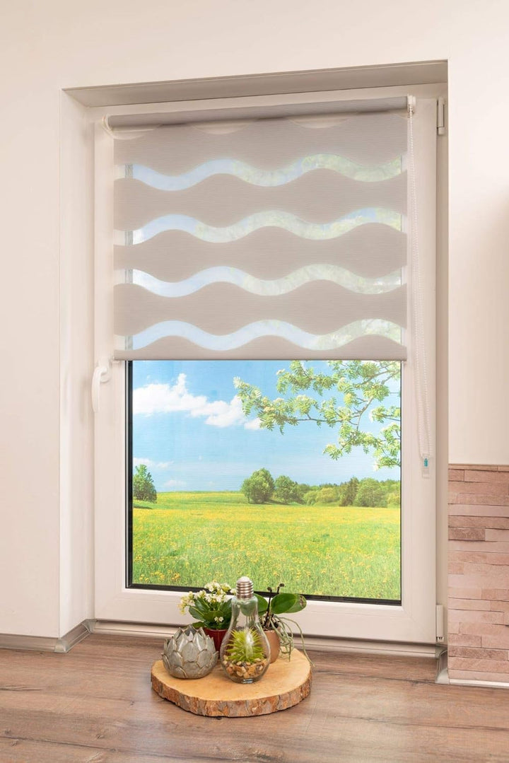 K-home Klemmfix Doppelrollo "Welle" ohne Bohren - Grau 90 cm x 200 cm (B x L) 90 x 200 cm Grau, 90 x