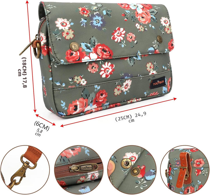 Tourbn Wasserdichte Leinwand Fahrradtaschen Fahrradtasche Lenkertasche Blumenmuster Grün, 25* 18* 6c