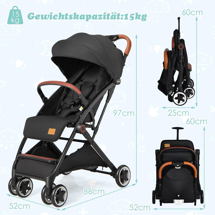 COSTWAY Kinderwagen klappbar, Reisebuggy mit Liegefunktion, Kinderbuggy mit verstellbarem Rückenlehn