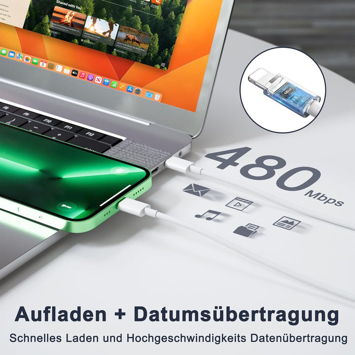 USB C Ladegerät mit iPhone Ladekabel 2M, 20W iPhone Schnellladegerät mit Ladekabel iPhone, iPhone La