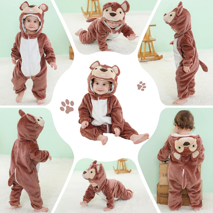 COOKY.D Unisex Winter-Overall mit Kapuze für Babys 2-36 Monate 2-5 Monate Eichhörnchen, 2-5 Monate E