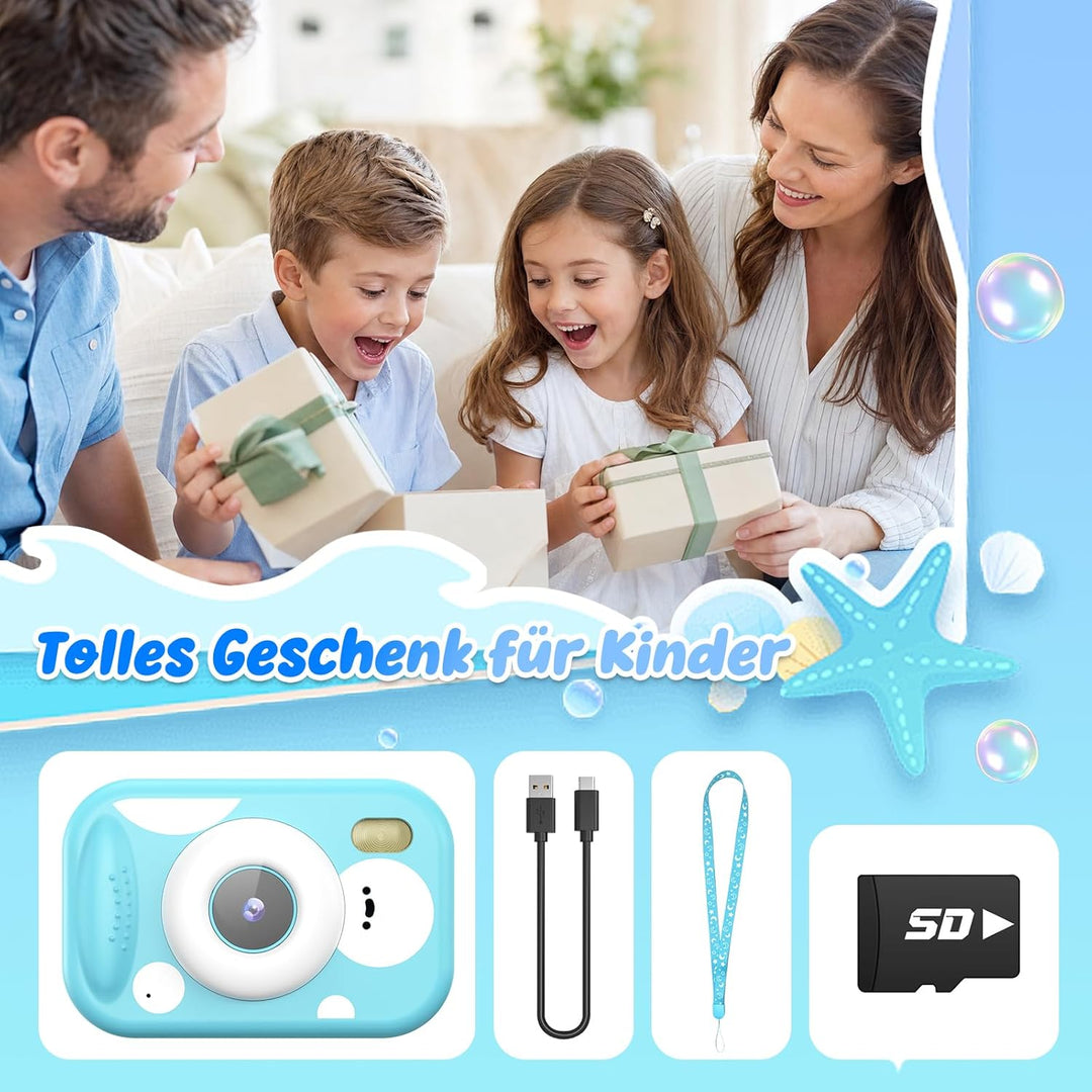 CHAKEYAKE Unterwasserkamera, IP67 10M/32.8FT Kinderkamera 1080P wasserdichte Digitalkamera mit 2.4"