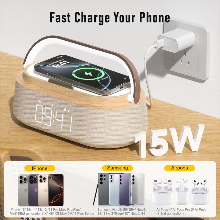 COLSUR Radiowecker Digital mit Wireless Charger, Bluetooth Lautsprecher mit USB-Ladegerät, Smart Wec