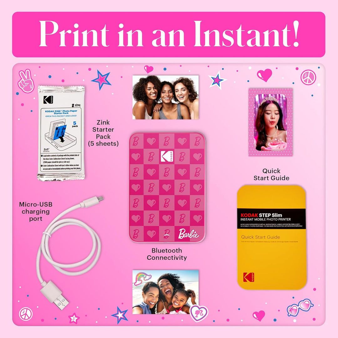 Kodak Barbie x Step Slim Wireless Sofort tragbarer Fotodrucker – Vollfarbige Drucke in Zink 2x3” Auf