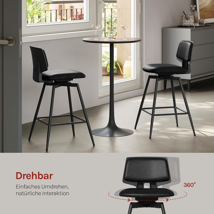WOLTU Barhocker 2er Set, Barstuhl 360° drehbar, Küchenhocker mit Rückenlehne Fussstütze, für Küche B