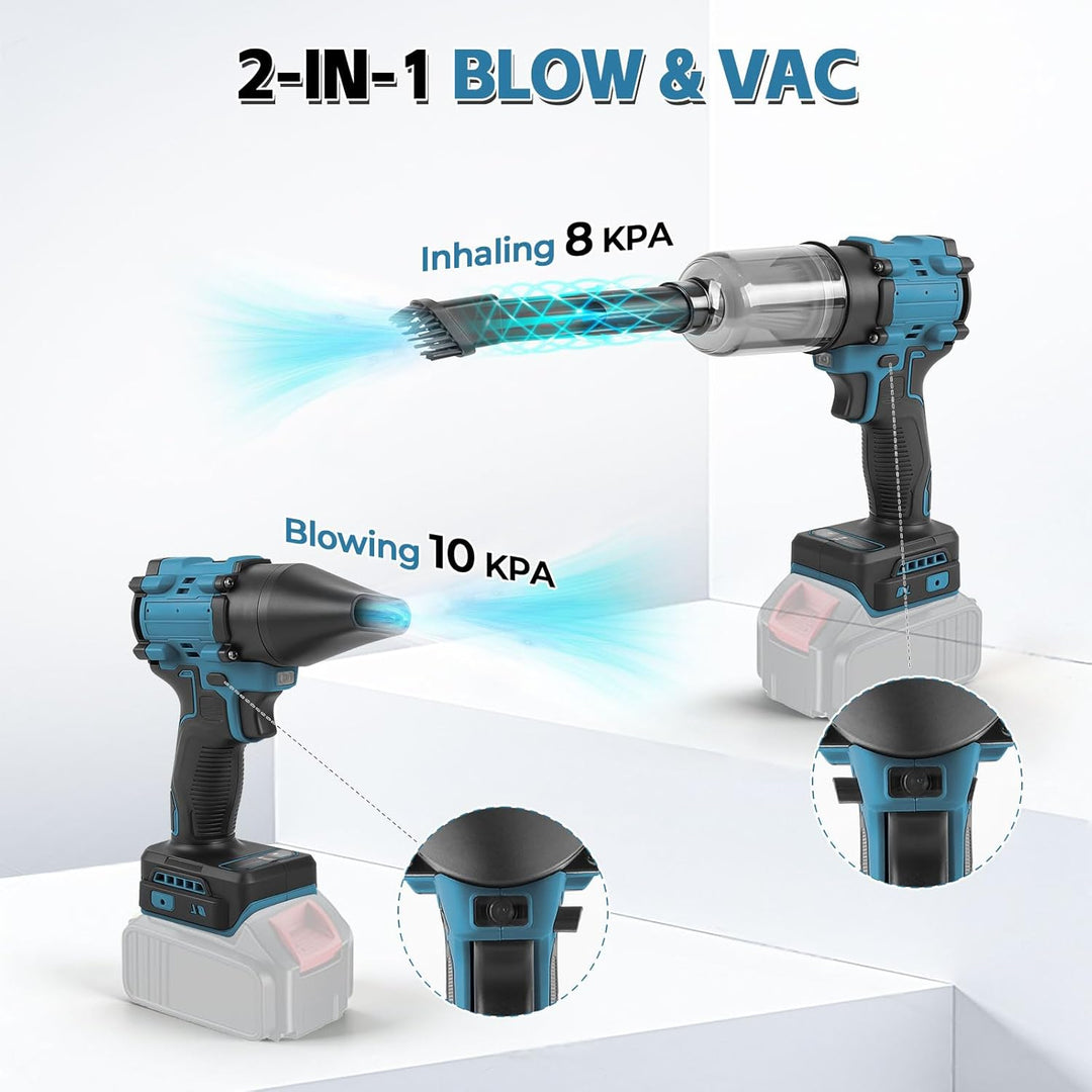 Akku-Staubwedelgebläse für Makita 18V, 2 in 1 Handstaubsauger Bürstenloser Laubbläser 85000 U/min mi