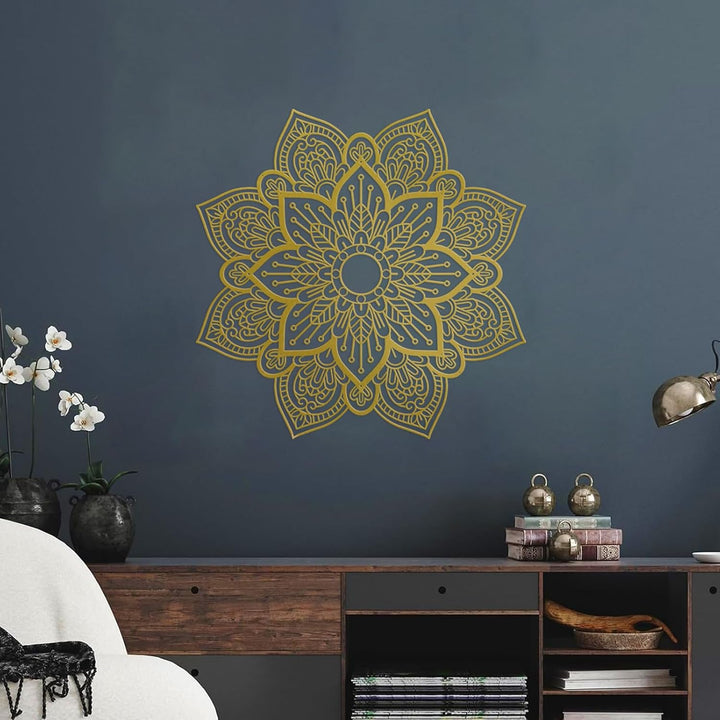Resama Grosse runde Mandala-Wanddekoration aus Metall, einzigartige Lotusblume, Wandkunst für Wohnzi