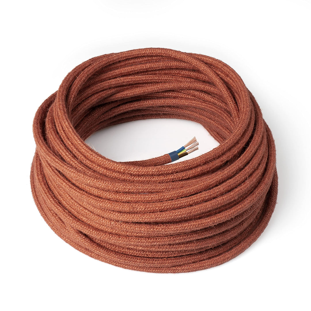 Amarcords - Textilkabel für Lampen BACKSTEIN, rund, Jute, 5 Meter, mit Erdung 3x0,75 - Stoffkabel mi