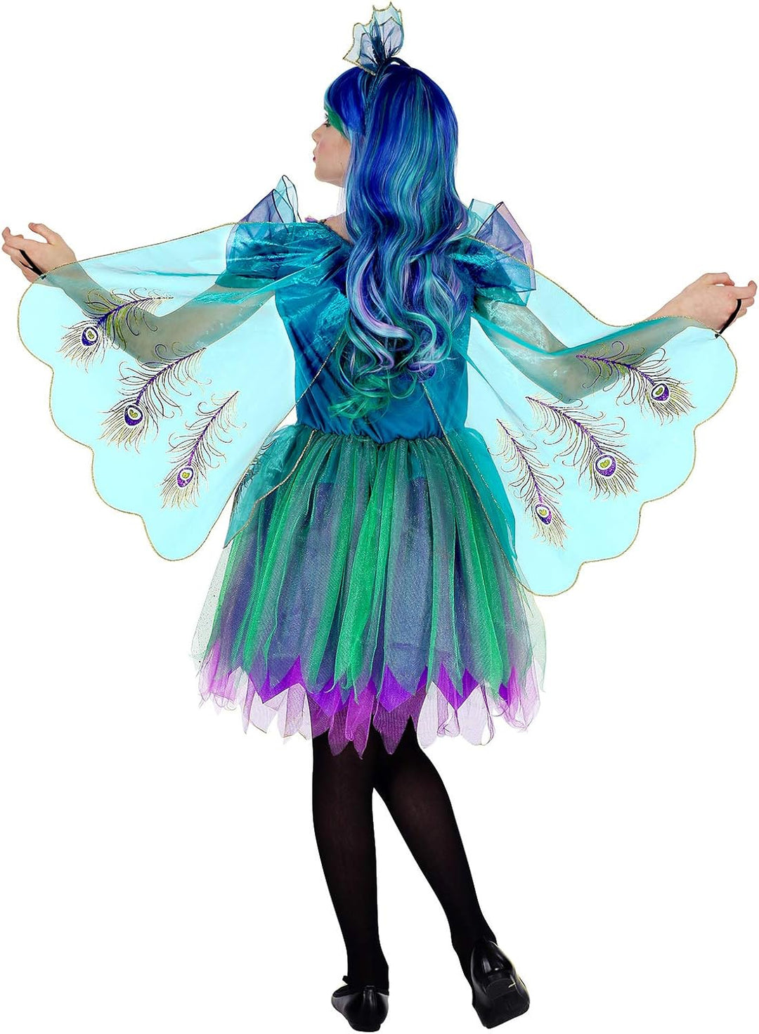 "PEACOCK" (dress with peacock tail veils, headpiece) - (116 cm / 4-5 Years), 116